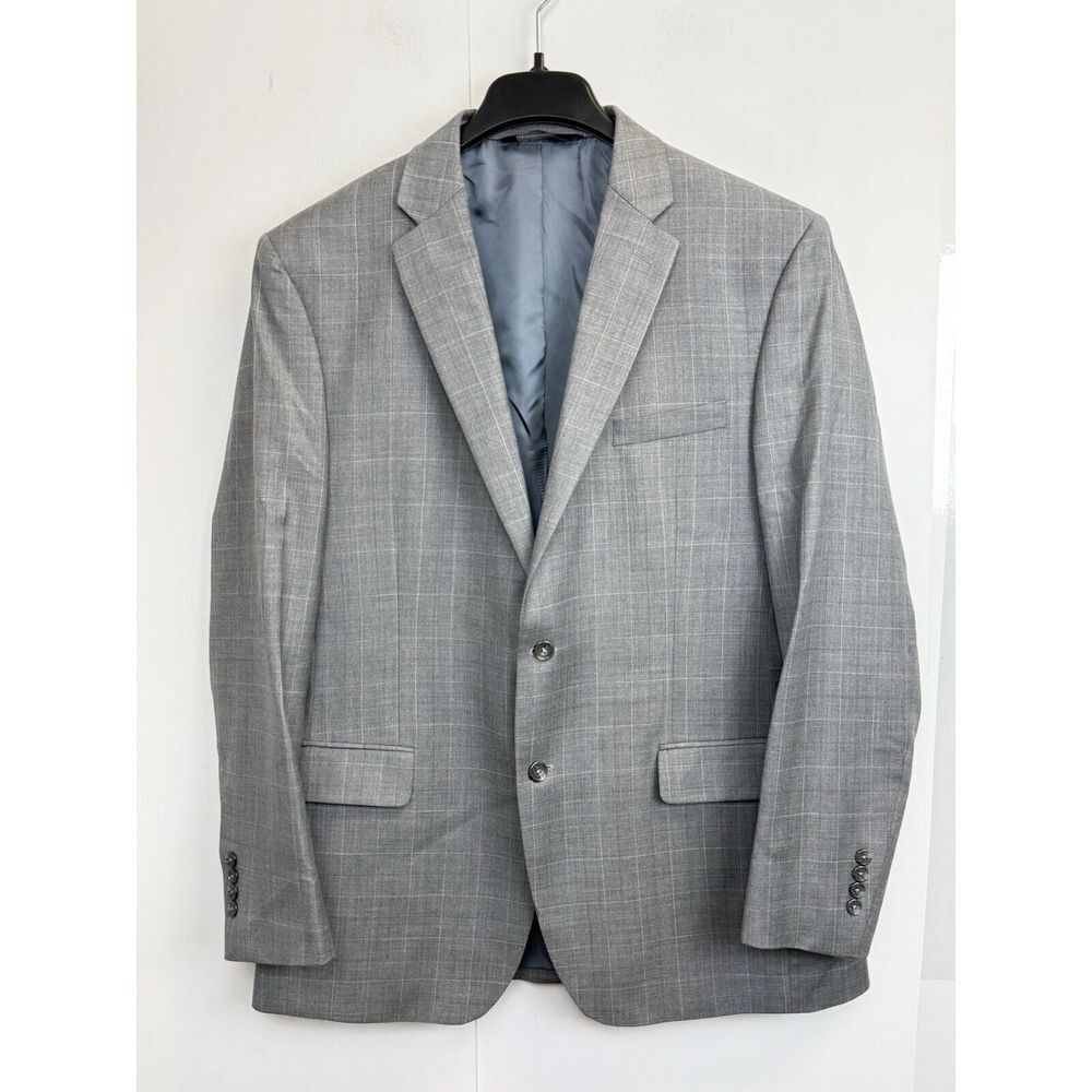 Jos A Bank Sport Coat Blazer Suit Jacket Mens 43L Wool Gray Plaid